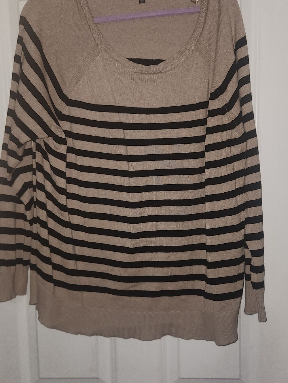 Beige and Black Striped Knit Sweater 3X